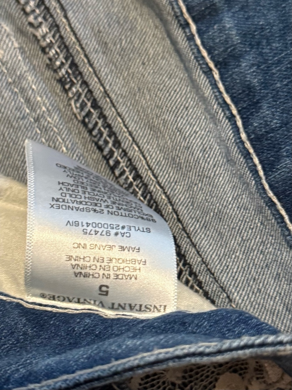 Instant Vintage Lace Distressed Denim Jean Pants - Picture 3 of 3